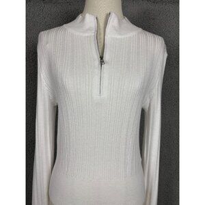 Hooked Up By Lot Juniors' Women's Quarter-Zip Mock-Neck Sweater White Lg NWOT's